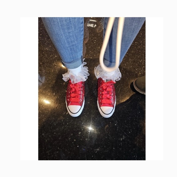 Pink Gold Pearls & Crystal Low Top Converse Sizes 5-14 New With Ribbon Laces - Picture 5 of 14